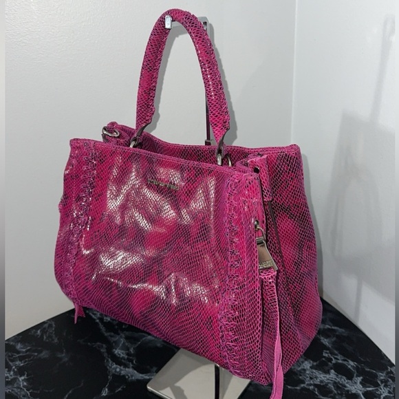 Aimee Kestenberg Convertible French Leather Satchel Pink Snake Print AUTHENTIC